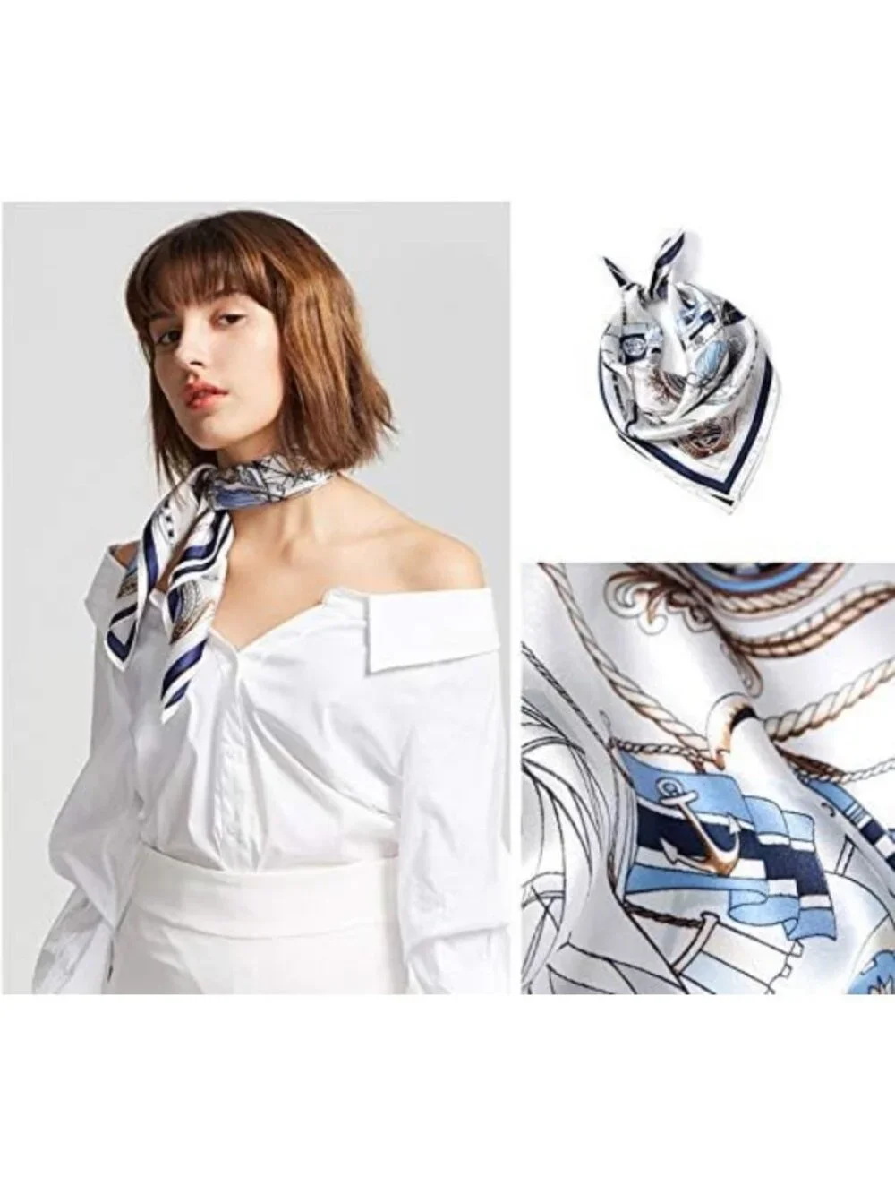 100% Silk Square Scarf for Hair - Versatile Neckerchief & Headscarf, 25.6